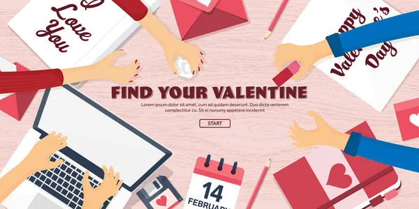 Flat background with paper, envelope. Love, hearts. Valentines day. Be my valentine. 14 february.Vector illustration.