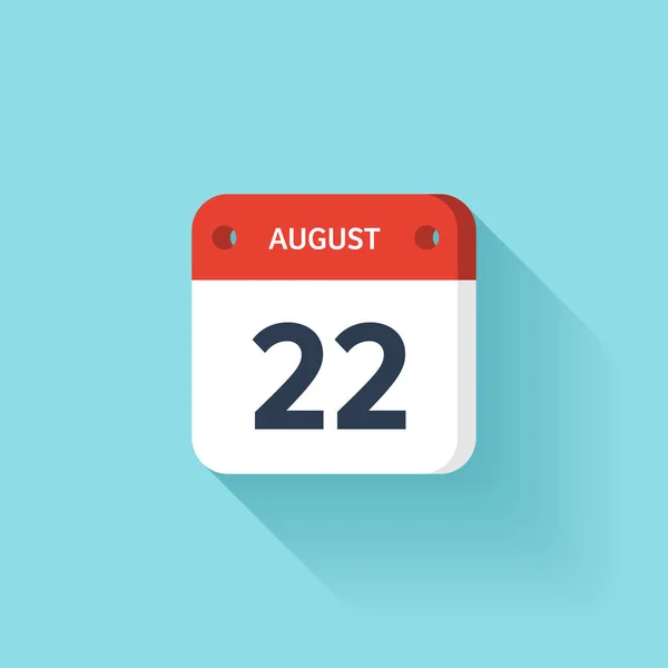 August 22. Isometric Calendar Icon With Shadow.Vector Illustration,Flat Style.Month and Date.Sunday,Monday,Tuesday,Wednesday,Thursday,Friday,Saturday.Week,Weekend,Red Letter Day. Holidays 2017. — Stock Vector