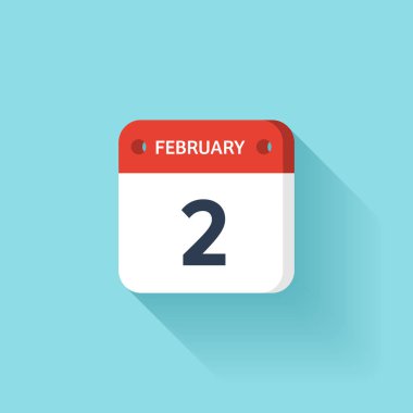 2 Şubat. İzometrik takvim simgesini Shadow.Vector illüstrasyon, düz Style.Month ve Date.Sunday,Monday,Tuesday,Wednesday,Thursday,Friday,Saturday.Week,Weekend,Red mektup gün. Tatil 2017.