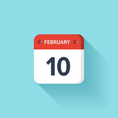 Şubat 10. İzometrik takvim simgesini Shadow.Vector illüstrasyon, düz Style.Month ve Date.Sunday,Monday,Tuesday,Wednesday,Thursday,Friday,Saturday.Week,Weekend,Red mektup gün. Tatil 2017.