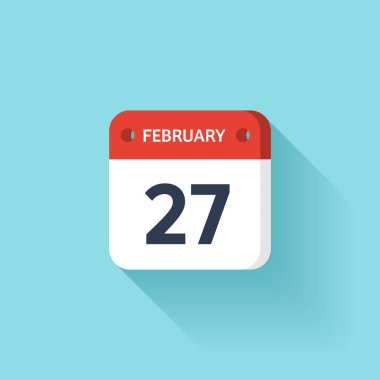 27 Şubat. İzometrik takvim simgesini Shadow.Vector illüstrasyon, düz Style.Month ve Date.Sunday,Monday,Tuesday,Wednesday,Thursday,Friday,Saturday.Week,Weekend,Red mektup gün. Tatil 2017.