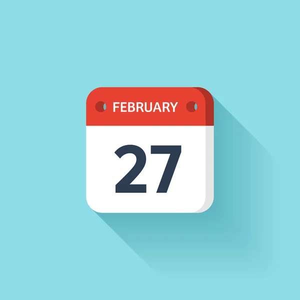 February 27. Isometric Calendar Icon With Shadow.Vector Illustration,Flat Style.Month and Date.Sunday,Monday,Tuesday,Wednesday,Thursday,Friday,Saturday.Week,Weekend,Red Letter Day. Holidays 2017. — Stock Vector