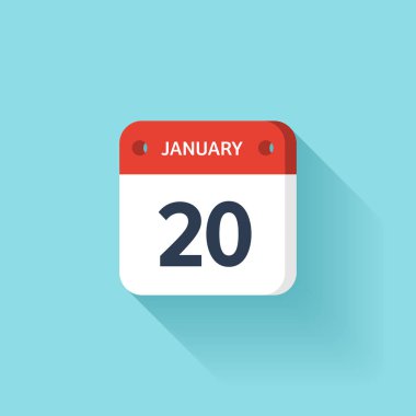 20 Ocak. İzometrik takvim simgesini Shadow.Vector illüstrasyon, düz Style.Month ve Date.Sunday,Monday,Tuesday,Wednesday,Thursday,Friday,Saturday.Week,Weekend,Red mektup gün. Tatil 2017.