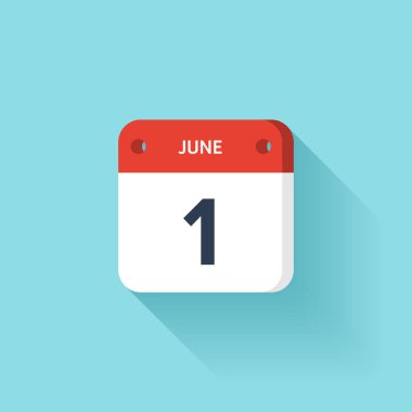 1 Haziran. İzometrik takvim simgesini Shadow.Vector illüstrasyon, düz Style.Month ve Date.Sunday,Monday,Tuesday,Wednesday,Thursday,Friday,Saturday.Week,Weekend,Red mektup gün. Tatil 2017.