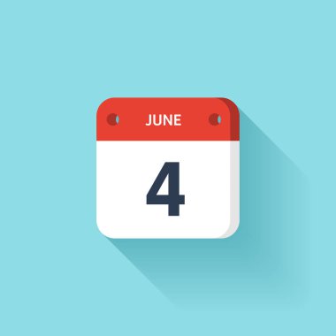 4 Haziran. İzometrik takvim simgesini Shadow.Vector illüstrasyon, düz Style.Month ve Date.Sunday,Monday,Tuesday,Wednesday,Thursday,Friday,Saturday.Week,Weekend,Red mektup gün. Tatil 2017.