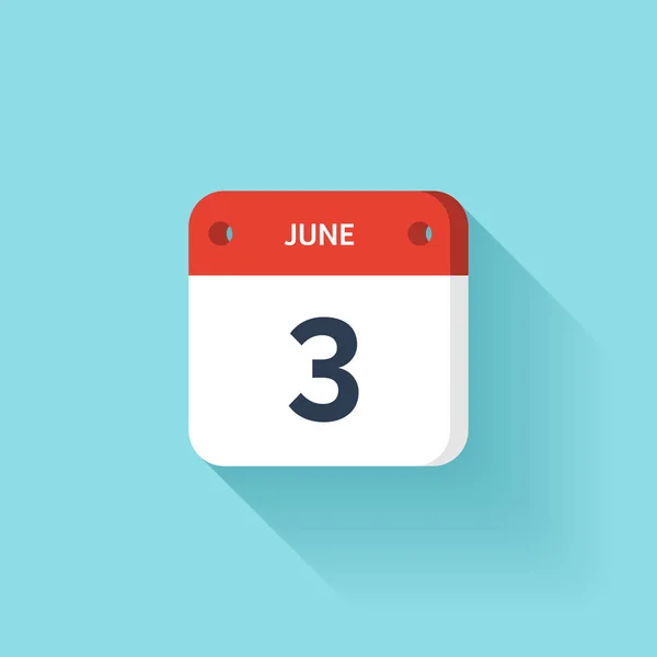 June 3. Isometric Calendar Icon With Shadow.Vector Illustration,Flat Style.Month and Date.Sunday,Monday,Tuesday,Wednesday,Thursday,Friday,Saturday.Week,Weekend,Red Letter Day. Holidays 2017. — Stock Vector