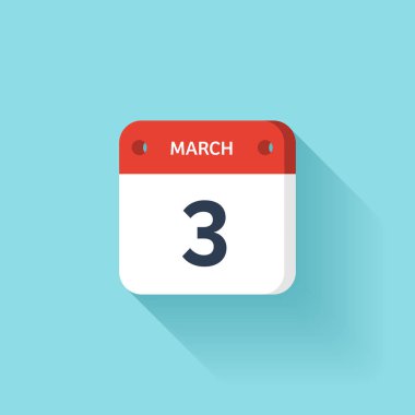 3 Mart. İzometrik takvim simgesini Shadow.Vector illüstrasyon, düz Style.Month ve Date.Sunday,Monday,Tuesday,Wednesday,Thursday,Friday,Saturday.Week,Weekend,Red mektup gün. Tatil 2017.