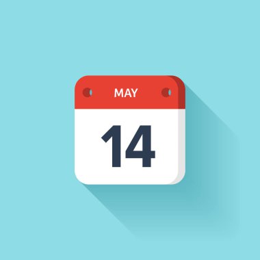 14 Mayıs. İzometrik takvim simgesini Shadow.Vector illüstrasyon, düz Style.Month ve Date.Sunday,Monday,Tuesday,Wednesday,Thursday,Friday,Saturday.Week,Weekend,Red mektup gün. Tatil 2017.