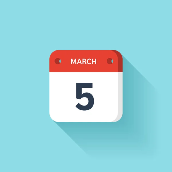 March 5. Isometric Calendar Icon With Shadow.Vector Illustration,Flat Style.Month and Date.Sunday,Monday,Tuesday,Wednesday,Thursday,Friday,Saturday.Week,Weekend,Red Letter Day. Holidays 2017. — Stock Vector