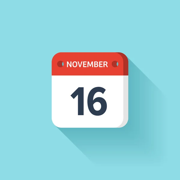 Le 16 novembre. Icône de calendrier isométrique avec Shadow.Vector Illustration, style plat.Mois et date.Dimanche, lundi, mardi, mercredi, jeudi, vendredi, samedi. Vacances 2017 . — Image vectorielle