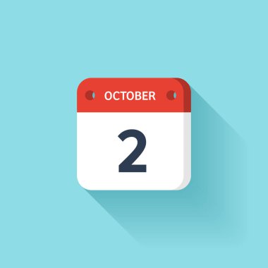 2 Ekim. İzometrik takvim simgesini Shadow.Vector illüstrasyon, düz Style.Month ve Date.Sunday,Monday,Tuesday,Wednesday,Thursday,Friday,Saturday.Week,Weekend,Red mektup gün. Tatil 2017.