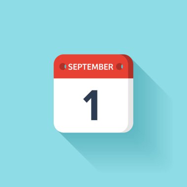 1 Eylül. İzometrik takvim simgesini Shadow.Vector illüstrasyon, düz Style.Month ve Date.Sunday,Monday,Tuesday,Wednesday,Thursday,Friday,Saturday.Week,Weekend,Red mektup gün. Tatil 2017.