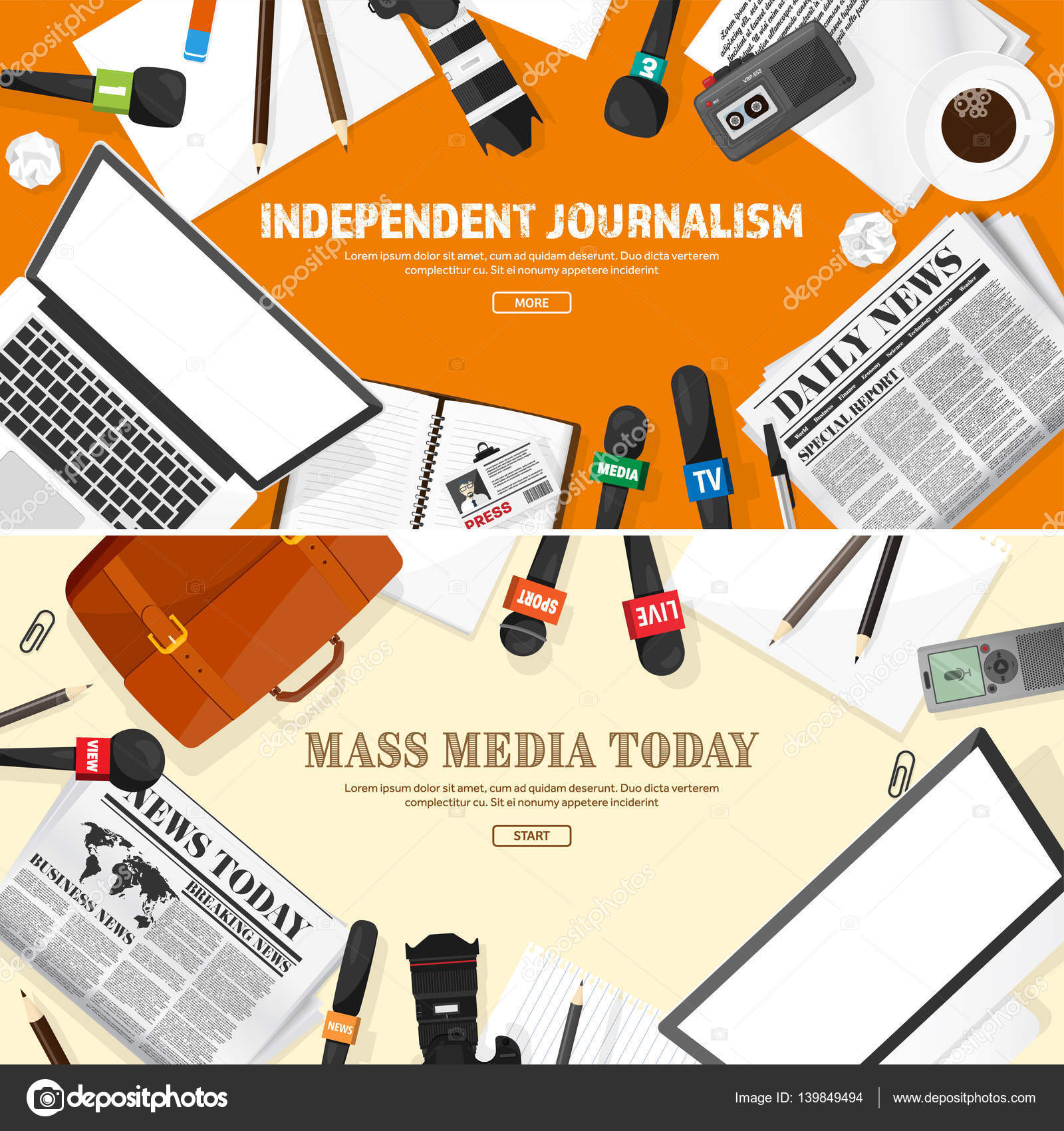Mass media background in a flat  conference with correspondent  and  news, show. Internet  radio, television. Microphone. Stock Vector Image by ©floral_set #139849494