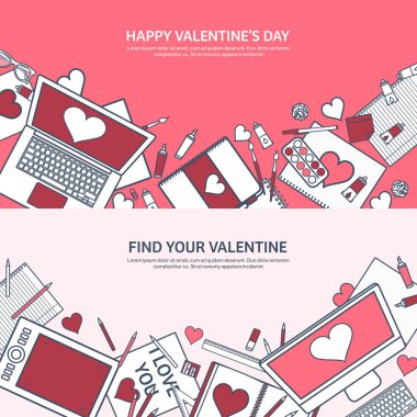 Sevgi ve kalp. Vektör çizim kaplı. Dizüstü bilgisayar ile düz arka plan. Kalpler. Sevgililer günü. Benim sevgilim olmak. 14 Şubat. İleti.