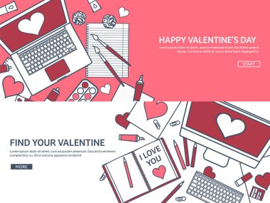 Sevgi ve kalp. Vektör çizim kaplı. Dizüstü bilgisayar ile düz arka plan. Kalpler. Sevgililer günü. Benim sevgilim olmak. 14 Şubat. İleti.