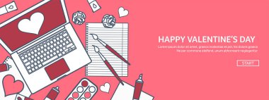 Sevgi ve kalp. Vektör çizim kaplı. Dizüstü bilgisayar ile düz arka plan. Kalpler. Sevgililer günü. Benim sevgilim olmak. 14 Şubat. İleti.