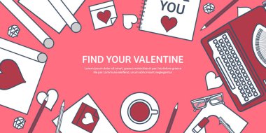 Sevgi ve kalp. Vektör çizim kaplı. Düz arka plan daktilo ile. Kalpler. Sevgililer günü. Benim sevgilim olmak. 14 Şubat. İleti.