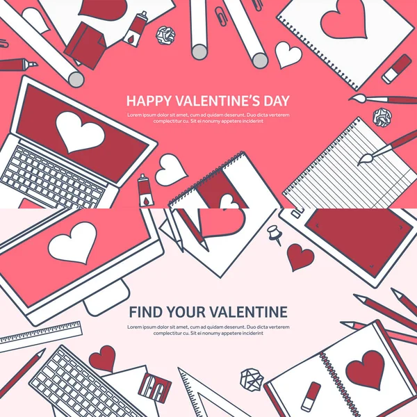 Sevgi ve kalp. Vektör çizim kaplı. Dizüstü bilgisayar ile düz arka plan. Kalpler. Sevgililer günü. Benim sevgilim olmak. 14 Şubat. İleti.