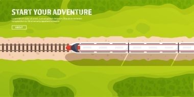 Tren. Tren istasyonu. Yaz tatili. Seyahat. Yol. Yeşil arka plan