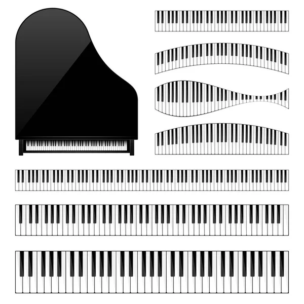 Klavier mit Tastatur, Klappe. Musikalischer Hintergrund. Melodie. Instrument. gesetzt. Klang. klassisches Instrument. — Stockvektor