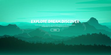 Dağ ve orman. Vahşi doğa manzara. Seyahat ve macera. Panorama. Ormana doğru. Ufuk çizgisi. Ağaçlar, sis, ahşap. Arka planlar se