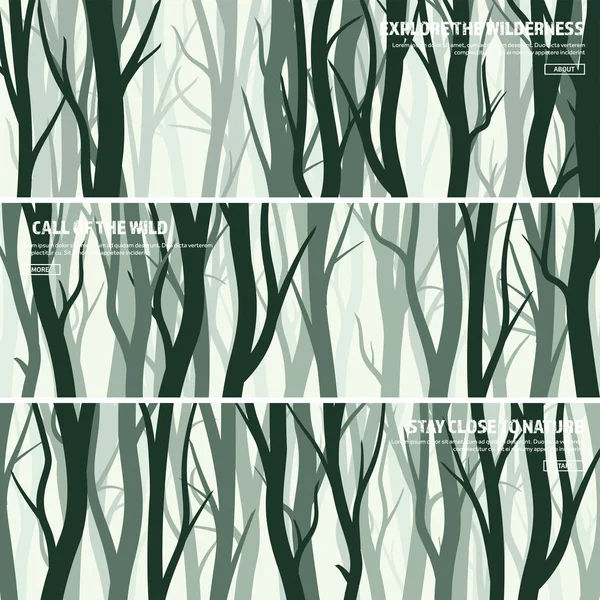 Σετ δέντρα. Άγρια πευκόφυτο δάσος, φύση φόντο. Wood.Vector εικονογράφηση. Πανό. Σκούρο πράσινο δέντρο. Landscape.Grass,meadow. — Διανυσματικό Αρχείο