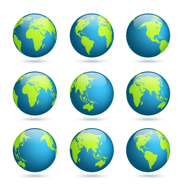 Globo terrestre. Conjunto de mapas mundiales. África Asia, Australia, Europa, América del Norte y América del Sur. — Vector de stock