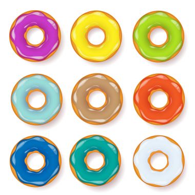 Çörek, krema ile begel. Kurabiyeler, kurabiye pasta küme. Şekerli tatlı. şeker ile karamel. Lezzetli kahvaltı. Yemek. Cafateria gıda, aperatif. Kahve Dükkanı. Vektör çizim.