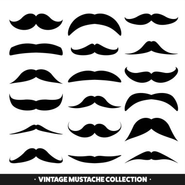 Beyaz izole bıyık. Siyah vektör vintage bıyık. Sakal. Kuaför Salonu. Retro koleksiyonu. Hipster sakal.