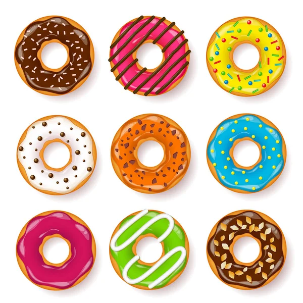 Donut, empieza con crema. Galletas, pastel de galletas. Dulce postre. con azúcar, caramelo. Sabroso desayuno. Cocinar. Comida de cafetería, merienda. Cafetería Ilustración vectorial . — Archivo Imágenes Vectoriales