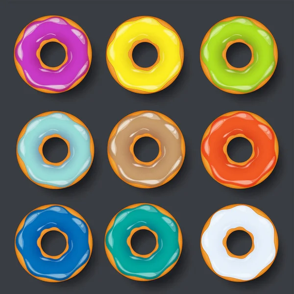 Donut, empieza con crema. Galletas, pastel de galletas. Dulce postre. con azúcar, caramelo. Sabroso desayuno. Cocinar. Comida de cafetería, merienda. Cafetería Ilustración vectorial . — Vector de stock