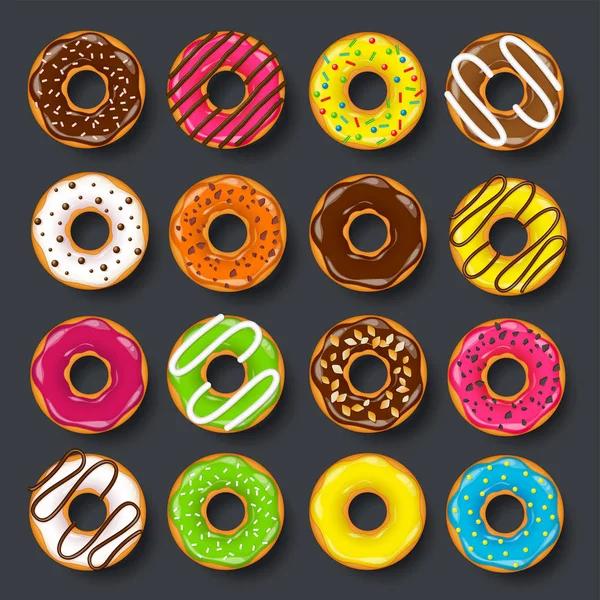 Donut, empieza con crema. Galletas, pastel de galletas. Dulce postre. con azúcar, caramelo. Sabroso desayuno. Cocinar. Comida de cafetería, merienda. Cafetería Ilustración vectorial . — Archivo Imágenes Vectoriales