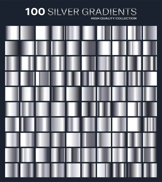 Silver gradient,pattern,template.Set of colors for design,collection of high quality gradients.Metallic texture,shiny background.Pure metal.Suitable for text ,mockup,banner, ribbon or ornament. — Stock Vector