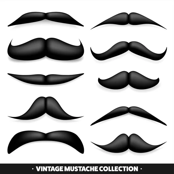 Mustache aislado en blanco. Negro vector vintage bigote. Cabello facial.Peluquería. Colección retro. Barba Hipster . — Vector de stock