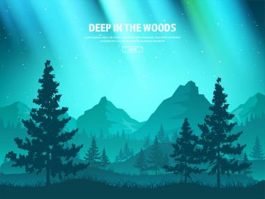 Dağ ve orman. Vahşi doğa manzara. Seyahat ve macera. Panorama. Ormana doğru. Ufuk çizgisi. Ağaçlar, fogfog.