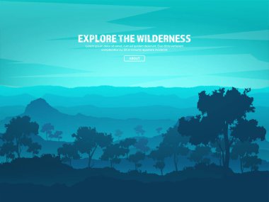 Dağ ve orman. Vahşi doğa manzara. Seyahat ve macera. Panorama. Ormana doğru. Ufuk çizgisi. Ağaçlar, fogfog.