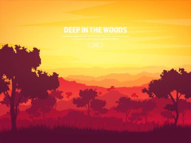 Dağ ve orman. Vahşi doğa manzara. Seyahat ve macera. Panorama. Ormana doğru. Ufuk çizgisi. Ağaçlar, fogfog.