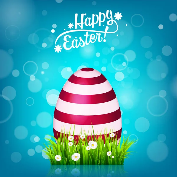 Easter egg hunt. Blue background. April holidays. Flowers and grass. Abstract banner, card. Spring time. Celebration.