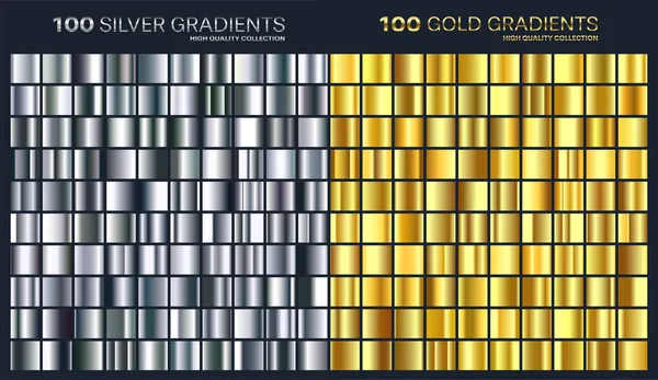 Gouden, zilveren verloop, patroon, sjabloon. Aantal kleuren voor ontwerp, collectie van hoge kwaliteit verlopen. Metalen textuur, glanzende achtergrond. Zuiver metaal. Geschikt voor tekst, mockup, spandoek, lint of sieraad. — Stockvector