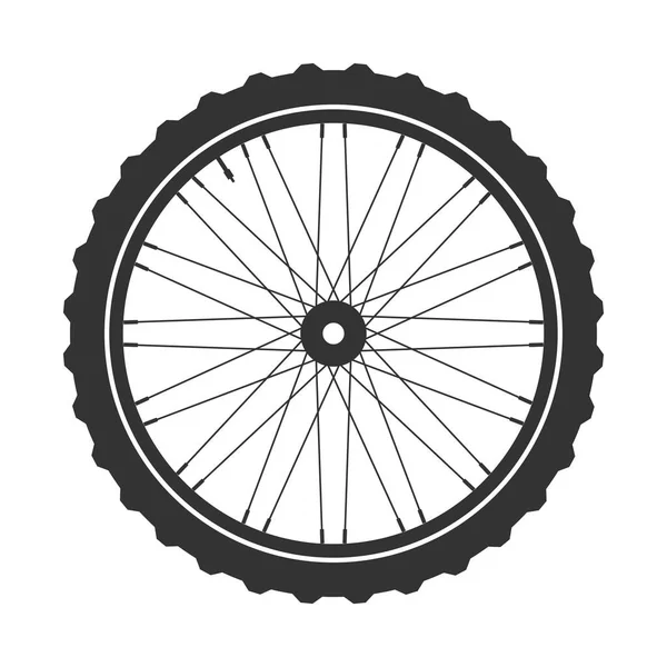 Símbolo de rueda de bicicleta, vector. Goma de bicicleta. Neumático de montaña. Válvula. Ciclo de fitness MTB. Mountainbike . — Archivo Imágenes Vectoriales