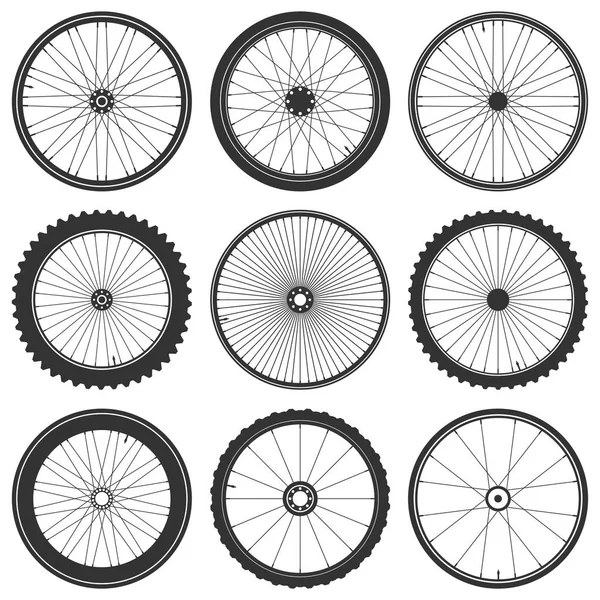 Kerékpár kerék szimbólum, vektor. Kerékpár gumi. Hegyi gumiabroncs. Szelep. Fitness cycle.Mtb. Mountainbike. — Stock Vector