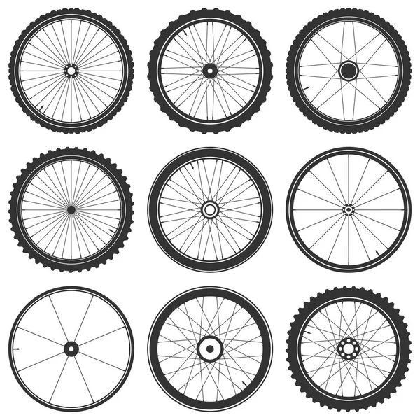 Símbolo de roda de bicicleta, vetor. Borracha de bicicleta. Pneu de montanha. Válvula. Ciclo de aptidão.MTB Mountainbike . — Vetor de Stock