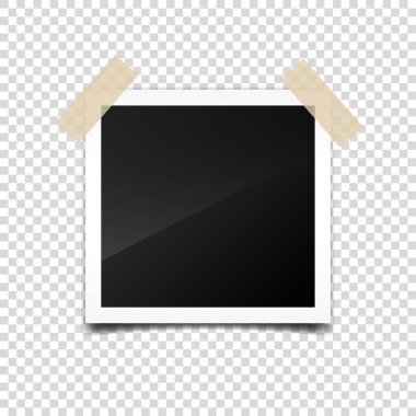 Fotoğraf kartı, çerçeve, film seti. Retro, vintage fotoğraf gölge ve bant ile. Dijital anlık görüntü, görüntü. Fotoğraf sanat. Şablon veya mockup tasarım için. Vektör çizim şeffaf bir arka plan üzerinde.