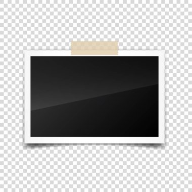 Fotoğraf kartı, çerçeve, film seti. Retro, vintage fotoğraf gölge ve bant ile. Dijital anlık görüntü, görüntü. Fotoğraf sanat. Şablon veya mockup tasarım için. Vektör çizim şeffaf bir arka plan üzerinde.