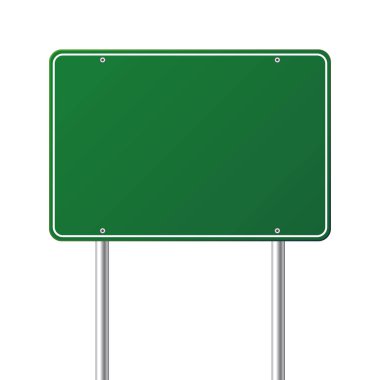 Yeşil yol trafik işaret. Metin için yer ile boş tahta. Mockup. İzole bilgi işareti. Yön. Vektör çizim.