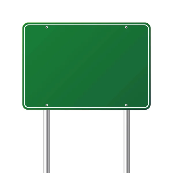 Groene verkeer verkeersbord. Leeg bord met plaats voor tekst. Mockup. Geïsoleerde informatiebord. Richting. Vectorillustratie. — Stockvector