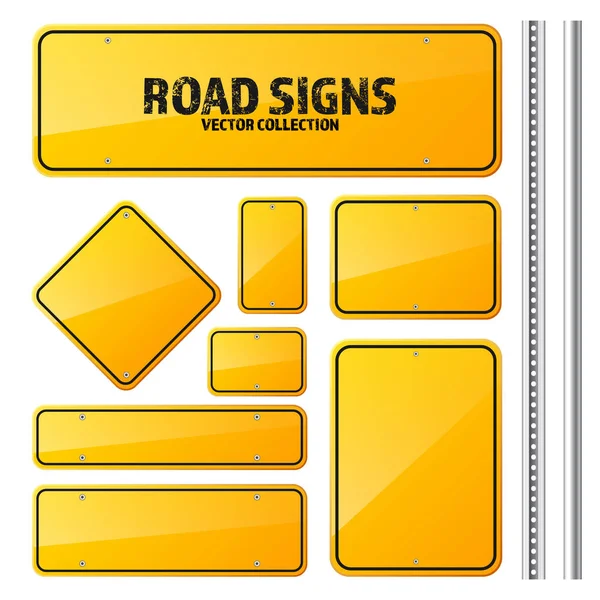 黄色的道路交通标志。与地方为文本的空白板。样机。孤立的信息标志。方向。矢量图. — 图库矢量图片
