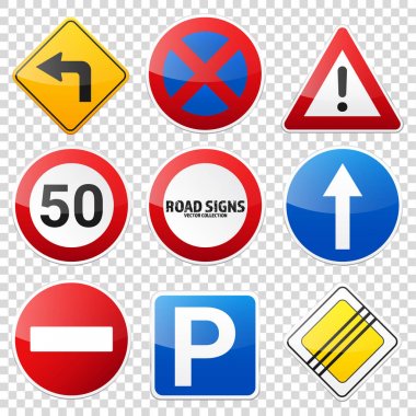 Beyaz arka plan üzerinde izole koleksiyon yol işaretleri. Yol trafik kontrolü. Lane kullanım. Bırak da verim. Düzenleyici işaretleri.