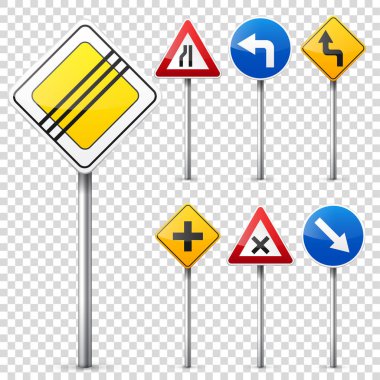 Beyaz arka plan üzerinde izole koleksiyon yol işaretleri. Yol trafik kontrolü. Lane kullanım. Bırak da verim. Düzenleyici işaretleri.