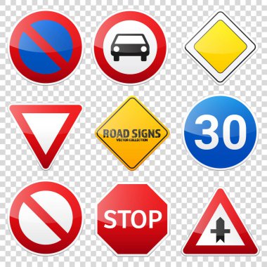 Beyaz arka plan üzerinde izole koleksiyon yol işaretleri. Yol trafik kontrolü. Lane kullanım. Bırak da verim. Düzenleyici işaretleri.